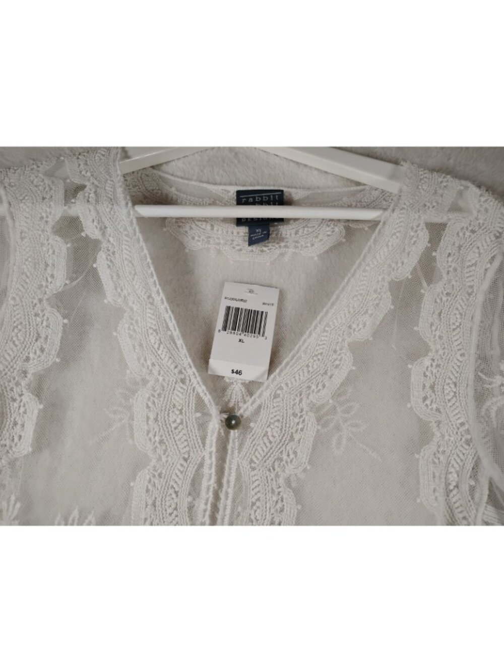 New Rabbit Rabbit Rabbit Designs Sheer Lace Flared Sleeve Blouse Size XL White - Picture 6 of 14